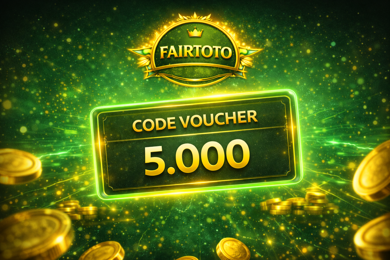 Promo baru code voucher Fairtoto 5000 terbaru 2026 dengan tampilan modern hijau gold